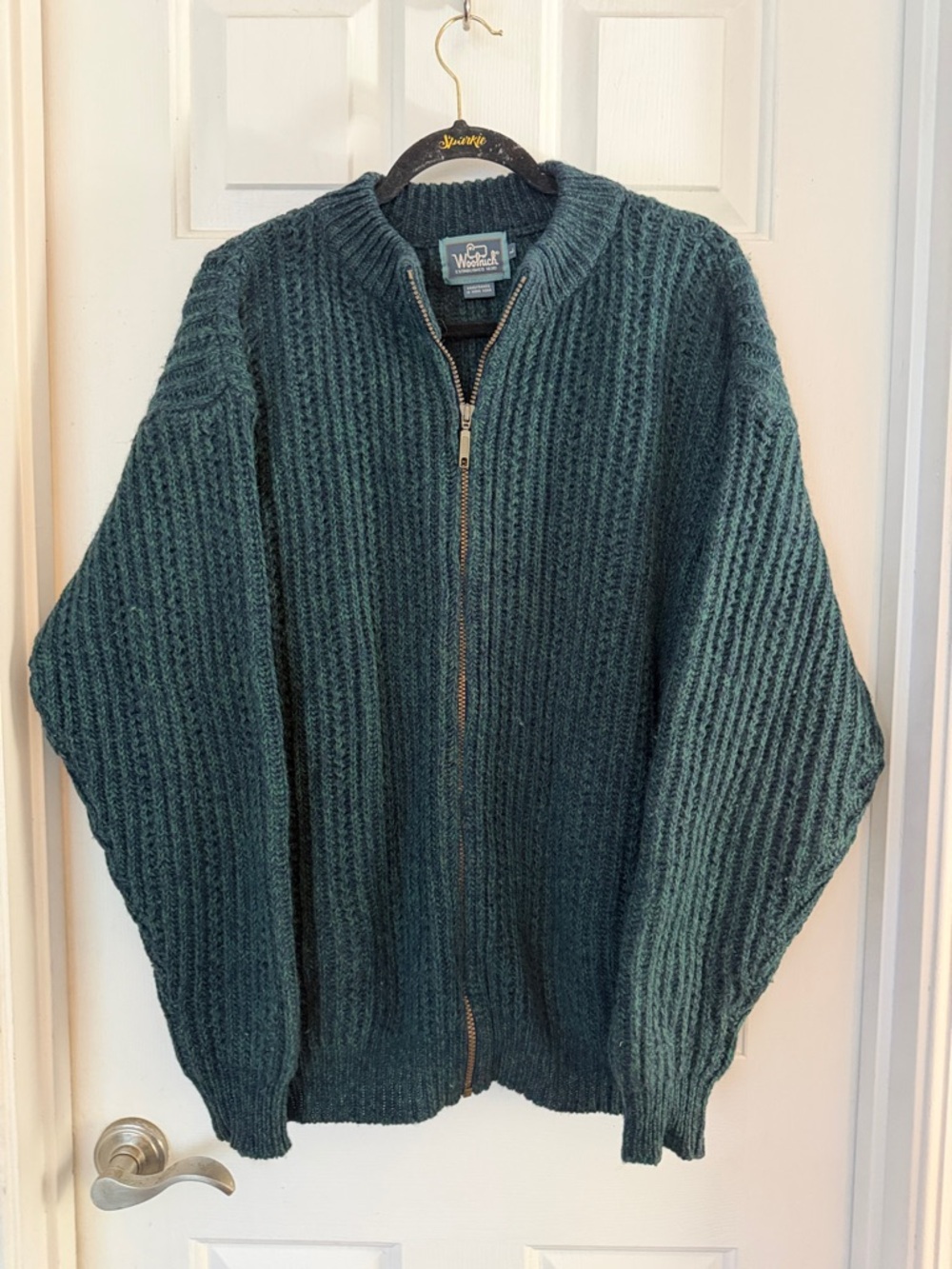 Woolrich Men's Teal Ribbed Full-Zip Sweater navy marl large 100% wool